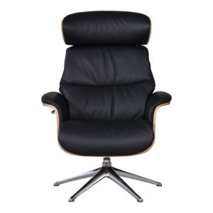 Relaxfauteuil Clement Low 2810 Shell:Wood Walnut 3600 Leder Savoy Platin Black 0960